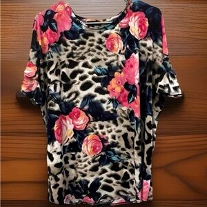 Heimish Floral and Leopard Print Women's Top Sz1x/2x